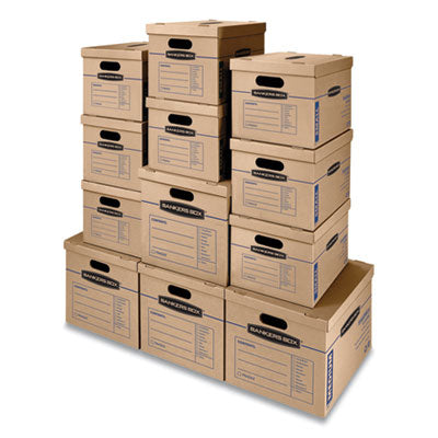 SmoothMove Classic Moving/Storage Box Kit, Half Slotted Container (HSC), Assorted Sizes: (8) Small, (4) Med, Brown/Blue,12/CT OrdermeInc OrdermeInc