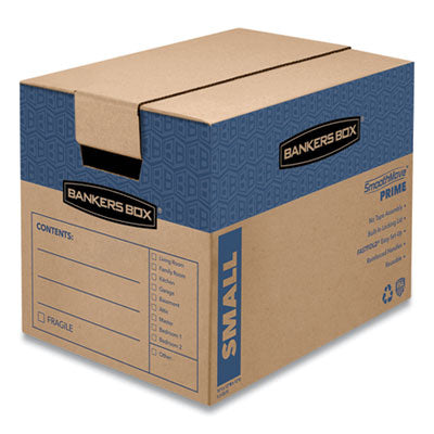 FELLOWES MFG. CO. SmoothMove Prime Moving/Storage Boxes, Hinged Lid, Regular Slotted Container, Small, 12" x 16" x 12", Brown/Blue, 10/Carton - OrdermeInc