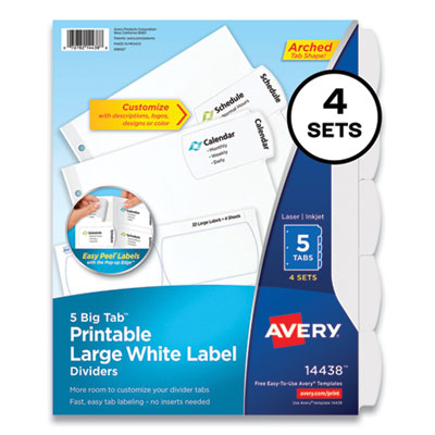 Big Tab Printable Large White Label Tab Dividers, 5-Tab, 11 x 8.5, White, 4 Sets OrdermeInc OrdermeInc
