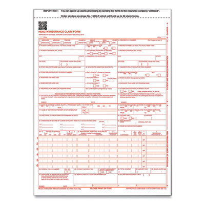 CMS-1500 Health Insurance Claim Form, One-Part (No Copies), 8.5 x 11, 100 Forms Total OrdermeInc OrdermeInc