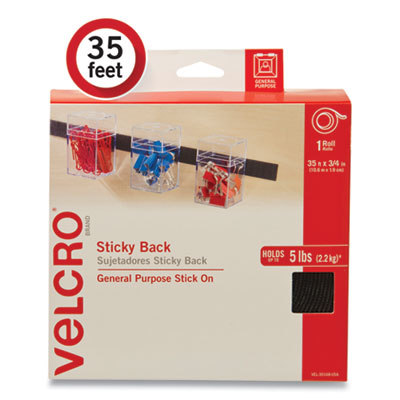 Sticky-Back Fasteners, Removable Adhesive, 0.75" x 35 ft, Black OrdermeInc OrdermeInc