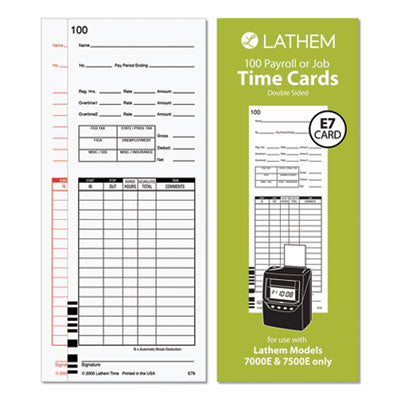 LATHEM TIME CORPORATION Time Clock Cards for Lathem Time 7000E/7500E, Two Sides, 3.38 x 8.78, 100/Pack - OrdermeInc
