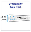 Durable View Binder with DuraHinge and EZD Rings, 3 Rings, 3" Capacity, 11 x 8.5, Black, (9700)