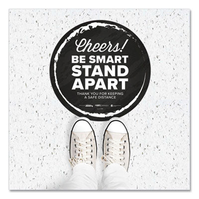BeSafe Messaging Floor Decals, Cheers;Be Smart Stand Apart;Thank You for Keeping A Safe Distance, 12" Dia, Black/White, 6/CT OrdermeInc OrdermeInc