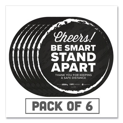 BeSafe Messaging Floor Decals, Cheers;Be Smart Stand Apart;Thank You for Keeping A Safe Distance, 12" Dia, Black/White, 6/CT OrdermeInc OrdermeInc