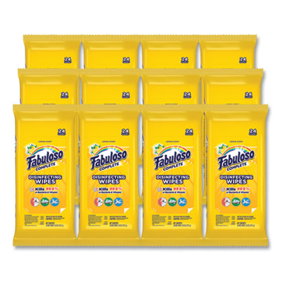 Fabuloso® Multi Purpose Wipes, 1-Ply, 7 x 7, Lemon, White, 24/Pack, 12 Packs/Carton OrdermeInc OrdermeInc