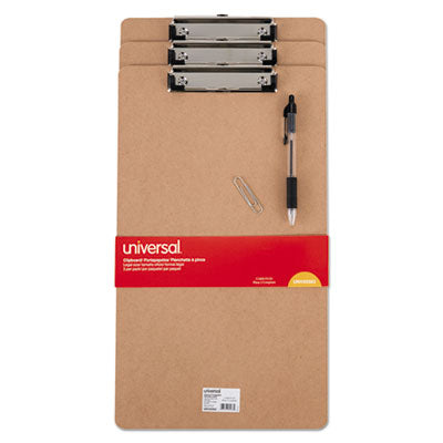 Universal® Hardboard Clipboard with Low-Profile Clip, 0.5" Clip Capacity, Holds 8.5 x 14 Sheets, Brown, 3/Pack - OrdermeInc
