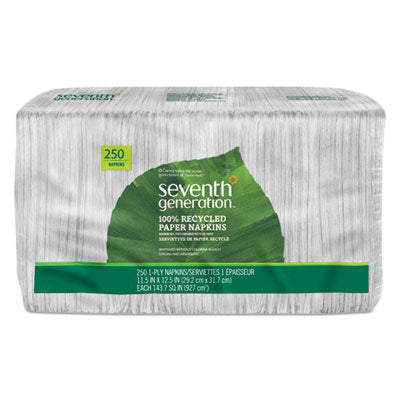 SEVENTH GENERATION 100% Recycled Napkins, 1-Ply, 11 1/2 x 12 1/2, White, 250/Pack - OrdermeInc