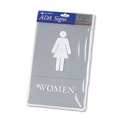 Headline® Sign ADA Sign, Women Restroom Symbol w/Tactile Graphic, Molded Plastic, 6 x 9, Gray OrdermeInc OrdermeInc