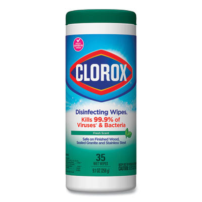 CLOROX SALES CO. Disinfecting Wipes, 1-Ply, 7 x 8, Fresh Scent, White, 35/Canister - OrdermeInc