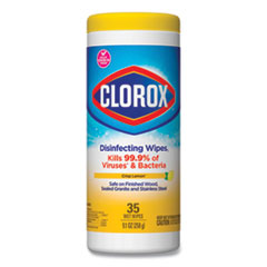 Clorox® Disinfecting Wipes, 1-Ply, 7 x 8, Crisp Lemon, White, 35/Canister - OrdermeInc