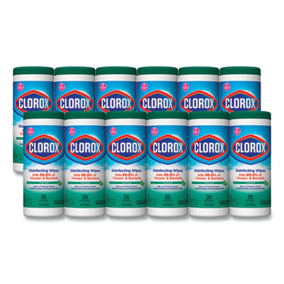 CLOROX SALES CO. Disinfecting Wipes, 1-Ply, 7 x 8, Fresh Scent, White, 35/Canister, 12 Canisters/Carton