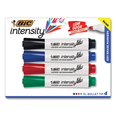 BIC CORP. Intensity Bold Tank-Style Dry Erase Marker, Extra-Broad Bullet Tip, Assorted Colors, 4/Set