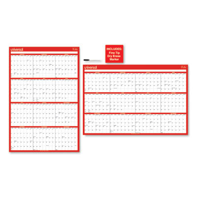 UNIVERSAL OFFICE PRODUCTS Erasable Wall Calendar, 24 x 36, White/Red Sheets, 12-Month (Jan to Dec): 2024