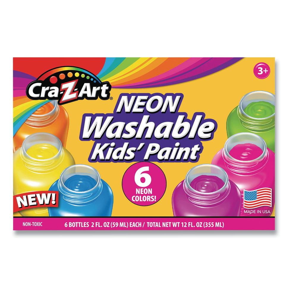 Cra-Z-Art® Neon Washable Kids' Paint, 6 Assorted Neon Colors, 2 oz Bottle, 6/Pack - OrdermeInc