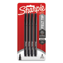 Sharpie® Water-Resistant Ink Porous Point Pen, Stick, Fine 0.4 mm, Black Ink, Black Barrel, 4/Pack - OrdermeInc