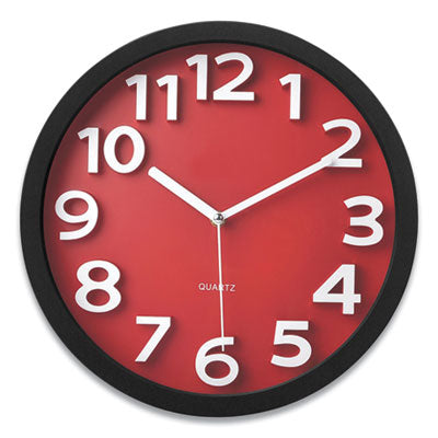 Wall Clock with Raised Numerals and Silent Sweep Dial, 13" Overall Diameter, Black Case, Red Face, 1 AA (sold separately) OrdermeInc OrdermeInc