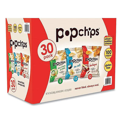 popchips® Potato Chips, Variety Pack, Sea Salt; Sour Cream and Onion, Barbeque, 0.8 oz Pouch, 30/Carton OrdermeInc OrdermeInc