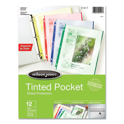 Tinted Pocket Sheet Protectors, 3 Hole Punched, Top Loading, Letter, Assorted Colors, 12/Pack OrdermeInc OrdermeInc
