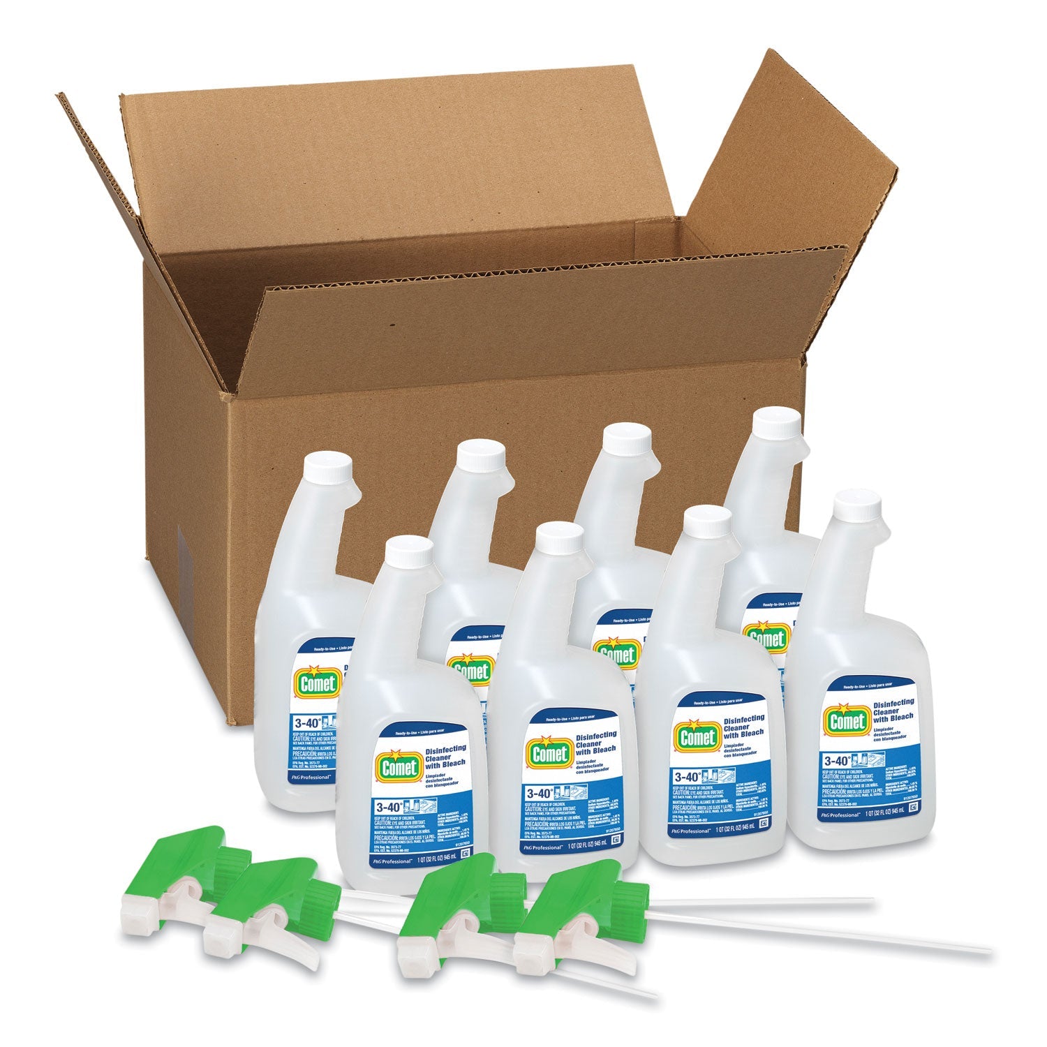 Disinfecting Cleaner with Bleach, 32 oz, Plastic Spray Bottle, Fresh Scent, 8/Carton - OrderMe