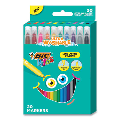 BIC CORP. Kids Ultra Washable Markers, Medium Bullet Tip, Assorted Colors, 20/Pack