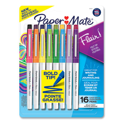 Paper Mate® Flair Felt Tip Porous Point Pen, Stick, Bold 1.2 mm, Assorted Ink Colors, White Pearl Barrel, 16/Pack OrdermeInc OrdermeInc