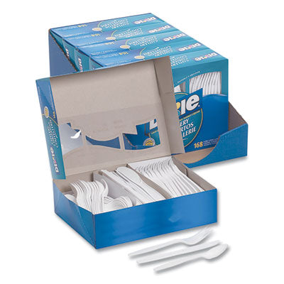 Dixie® Combo Pack, Tray with White Plastic Utensils, 56 Forks, 56 Knives, 56 Spoons, 6 Packs OrdermeInc OrdermeInc