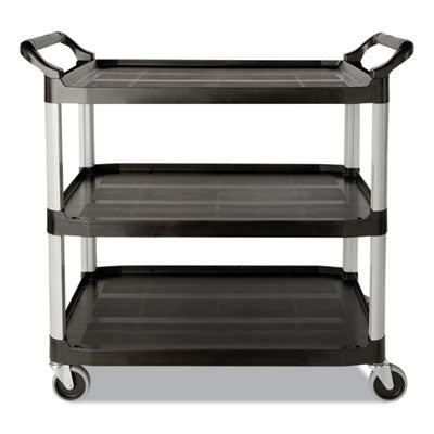 RUBBERMAID COMMERCIAL PROD. Three-Shelf Service Cart, Plastic, 3 Shelves, 200 lb Capacity, 18.63" x 33.63" x 37.75", Black