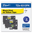 TZe Standard Adhesive Laminated Labeling Tape, 0.47" x 26.2 ft, Black on Yellow, 2/Pack OrdermeInc OrdermeInc