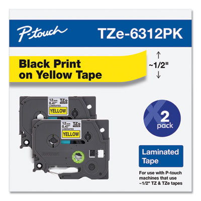 TZe Standard Adhesive Laminated Labeling Tape, 0.47" x 26.2 ft, Black on Yellow, 2/Pack OrdermeInc OrdermeInc