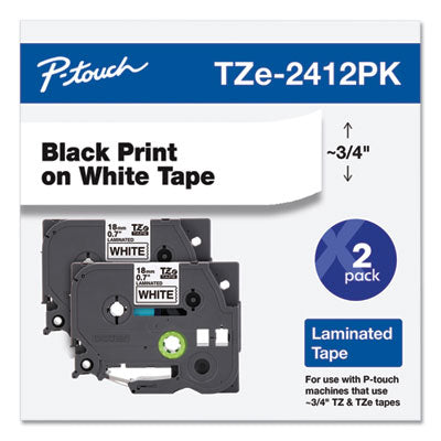 TZe Standard Adhesive Laminated Labeling Tape, 0.7" x 26.2 ft, Black on White, 2/Pack OrdermeInc OrdermeInc