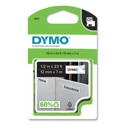 D1 High-Performance Polyester Removable Label Tape, 0.5" x 23 ft, Black on White OrdermeInc OrdermeInc