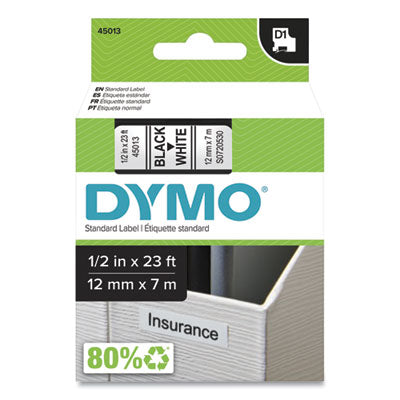 DYMO D1 High-Performance Polyester Removable Label Tape, 0.5" x 23 ft, Black on White