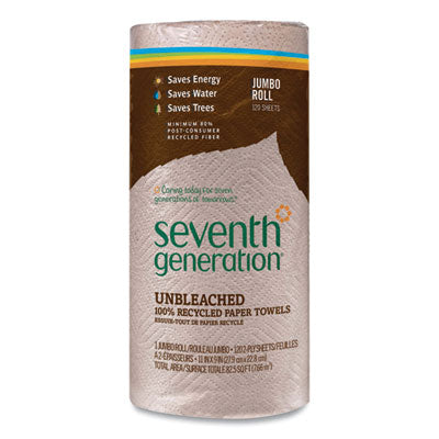 Seventh Generation® Natural Unbleached 100% Recycled Paper Kitchen Towel Rolls, 2-Ply, Individually Wrapped, 11 x 9, 120/Roll, 30 Rolls/Carton - OrdermeInc