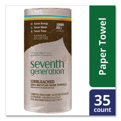 Seventh Generation® Natural Unbleached 100% Recycled Paper Kitchen Towel Rolls, 2-Ply, Individually Wrapped, 11 x 9, 120/Roll, 30 Rolls/Carton - OrdermeInc