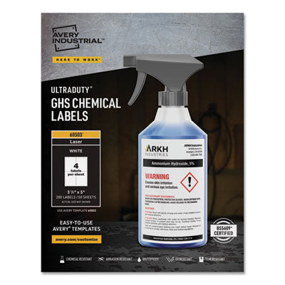 Avery® UltraDuty GHS Chemical Waterproof and UV Resistant Labels, 3.5 x 5, White, 4/Sheet, 50 Sheets/Box OrdermeInc OrdermeInc
