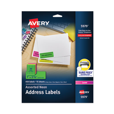 AVERY PRODUCTS CORPORATION High-Visibility Permanent Laser ID Labels, 1 x 2.63, Asst. Neon, 450/Pack