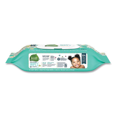 Free and Clear Baby Wipes, 7 x 7, Unscented, White, 64/Flip-Top Pack - OrdermeInc