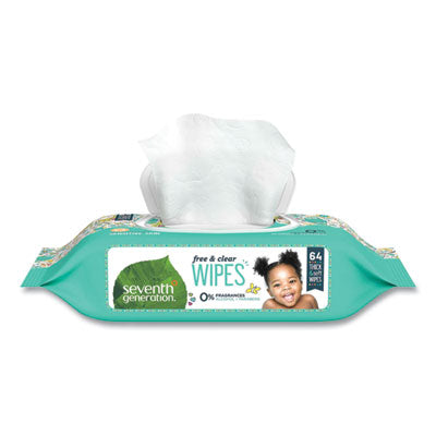 Free and Clear Baby Wipes, 7 x 7, Unscented, White, 64/Flip-Top Pack - OrdermeInc