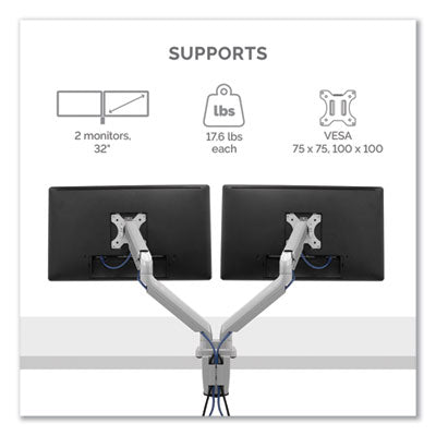 Platinum Series Dual Monitor Arm, For 27" Monitors, 360 deg Rotation, 45 deg Tilt, 180 deg Pan, Silver, Supports 20 lb OrdermeInc OrdermeInc