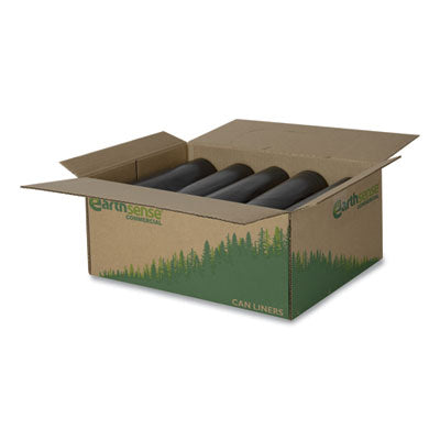 Linear Low Density Recycled Can Liners, 60 gal, 1.25 mil, 38" x 58", Black, 10 Bags/Roll, 10 Rolls/Carton - OrdermeInc