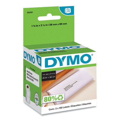 DYMO LabelWriter Address Labels, 1.12" x 3.5", White, 130 Labels/Roll, 2 Rolls/Pack