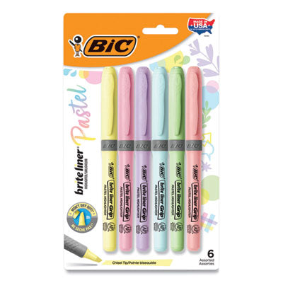 BIC CORP. Brite Liner Grip Pocket Highlighter, Assorted Ink Colors, Chisel Tip, Assorted Barrel Colors, 6/Pack