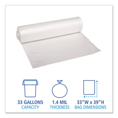 Recycled Low-Density Polyethylene Can Liners, 33 gal, 1.4 mil, 33" x 39", Clear, 10 Bags/Roll, 10 Rolls/Carton OrdermeInc OrdermeInc