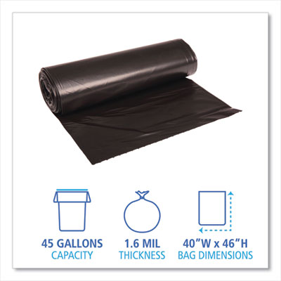 Recycled Low-Density Polyethylene Can Liners, 45 gal, 1.6 mil, 40" x 46", Black, 10 Bags/Roll, 10 Rolls/Carton OrdermeInc OrdermeInc