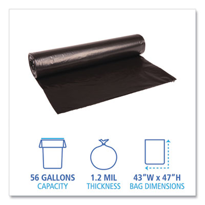 Boardwalk® Recycled Low-Density Polyethylene Can Liners, 56 gal, 1.2 mil, 43" x 47", Black, 10 Bags/Roll, 10 Rolls/Carton OrdermeInc OrdermeInc