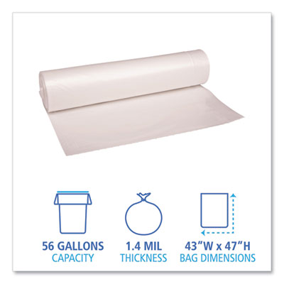 Recycled Low-Density Polyethylene Can Liners, 56 gal, 1.4 mil, 43" x 47", Clear, 10 Bags/Roll, 10 Rolls/Carton OrdermeInc OrdermeInc