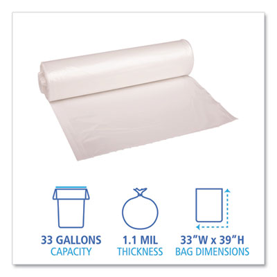 Recycled Low-Density Polyethylene Can Liners, 33 gal, 1.1 mil, 33" x 39", Clear, 10 Bags/Roll, 10 Rolls/Carton OrdermeInc OrdermeInc