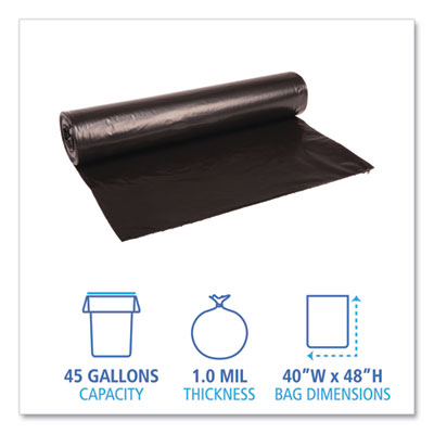 Recycled Low-Density Polyethylene Can Liners, 45 gal, 1 mil, 40" x 48", Black, 10 Bags/Roll, 10 Rolls/Carton OrdermeInc OrdermeInc