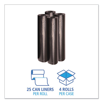 BOARDWALK Recycled Low-Density Polyethylene Can Liners, 45 gal, 1.2 mil, 40" x 46", Black, 10 Bags/Roll, 10 Rolls/Carton